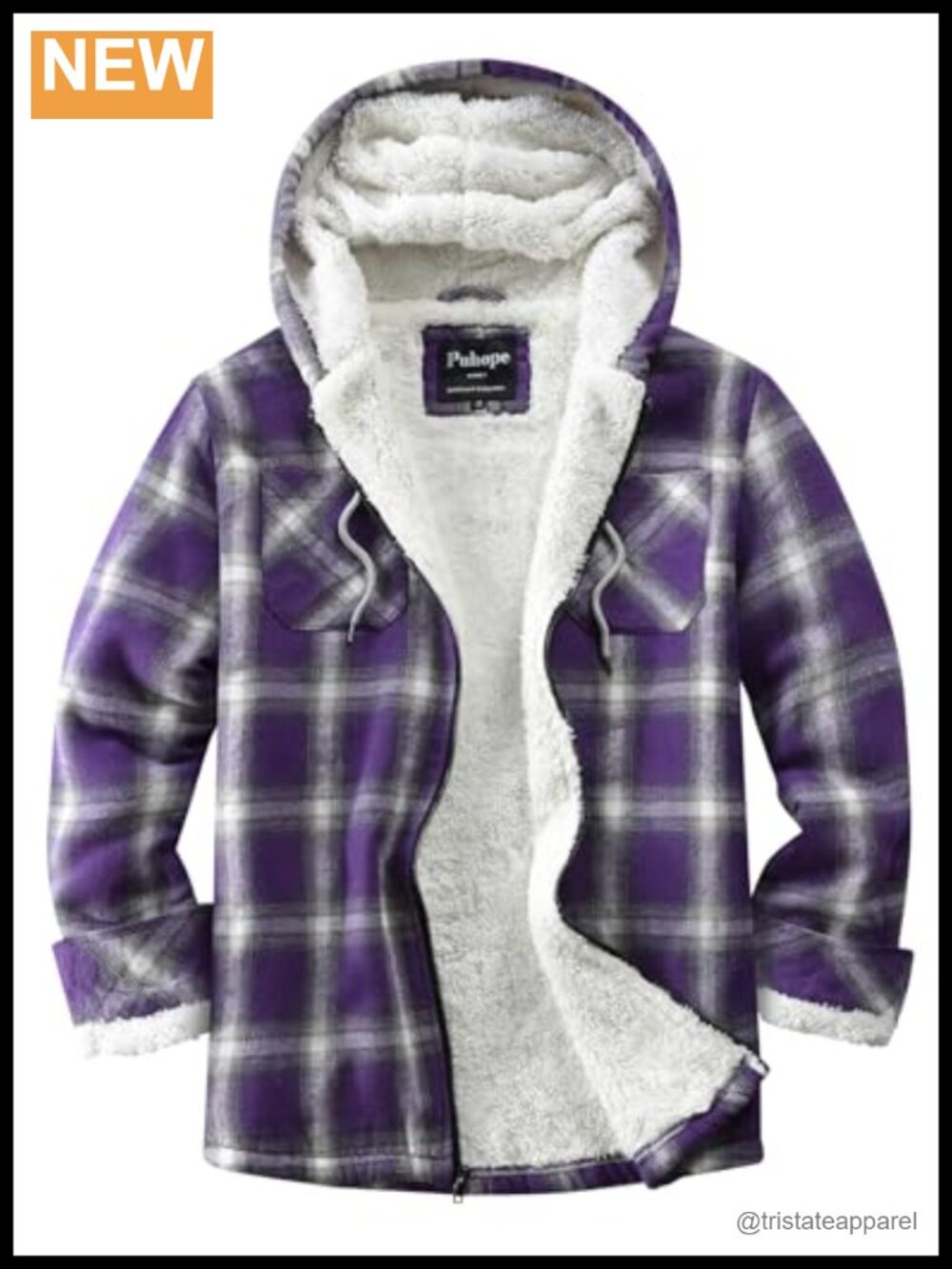 Sherpa Lined Flannel Plaid Zip Up Hooded Fleece Jacket